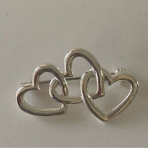 Vintage 80’s silver tone triple heart pin